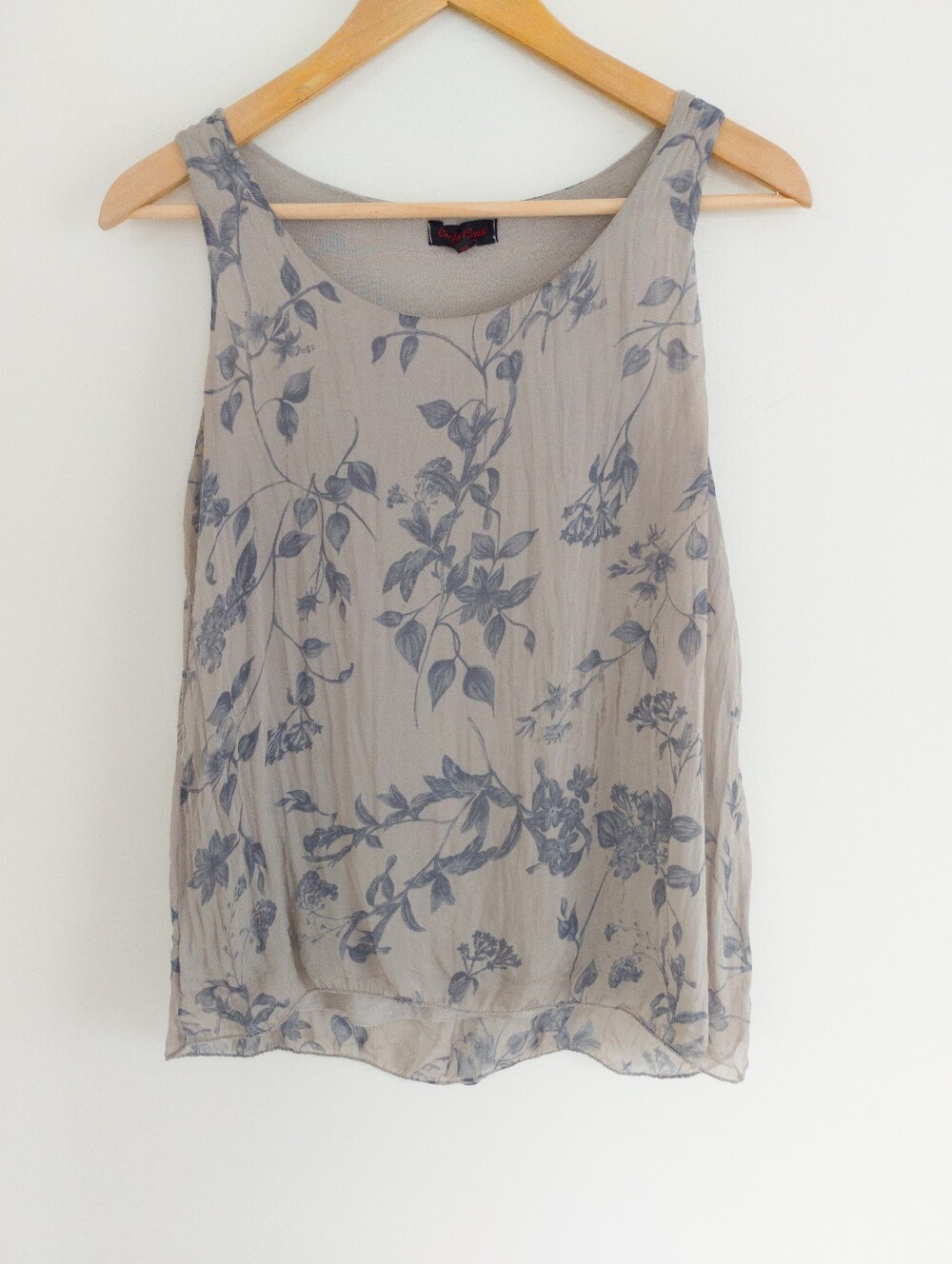CARLA CONTI Silk Floral Tank Top XS Made in Italy Lined Sleeveless Grey Blue